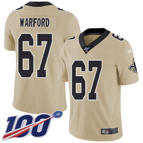 Men New Orleans Saints Limited Gold Larry Warford Jersey NFL Football #67 100th Season Inverted Legend Jersey->new orleans saints->NFL Jersey